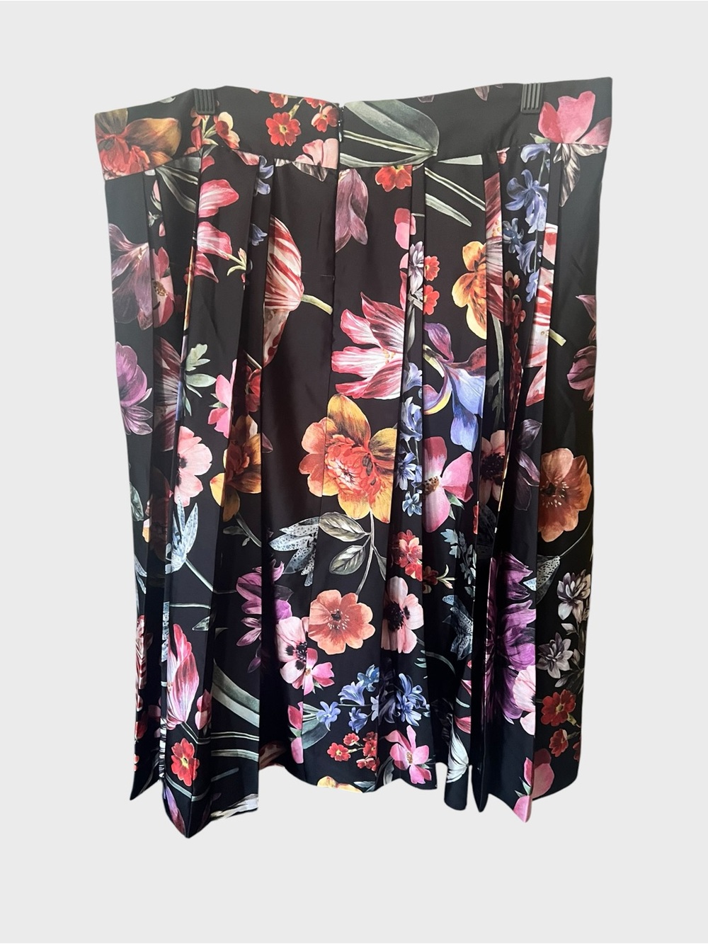 J Crew  floral  Pleated Midi Skirt - Black with Multicolor Blooms
